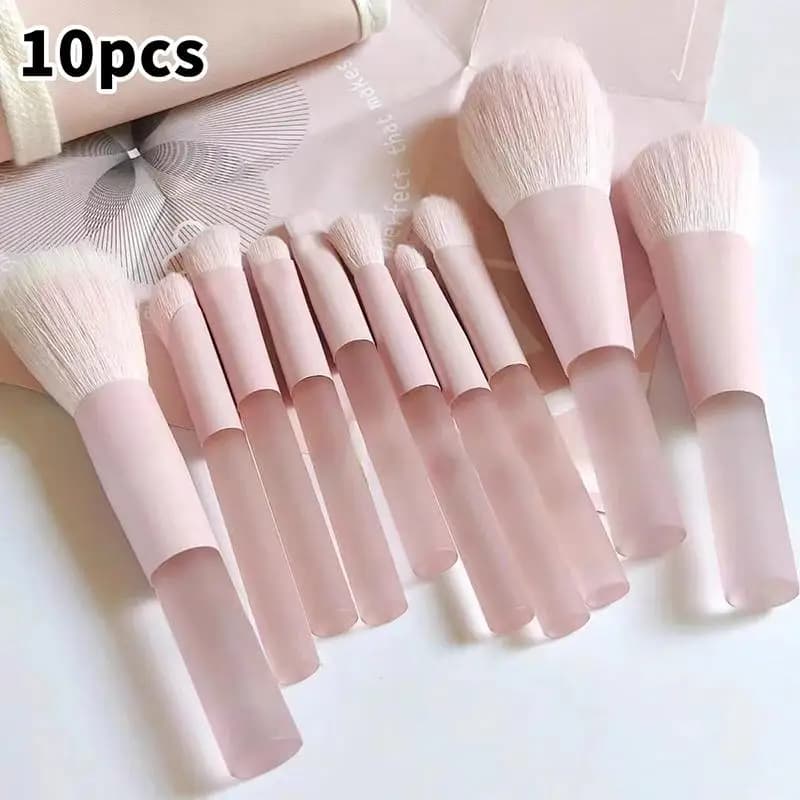 Set di mini pennelli per trucco da 10 pezzi – Strumenti morbidi sintetici per fondotinta e ombretto, kit cosmetico da viaggio con manico rosa