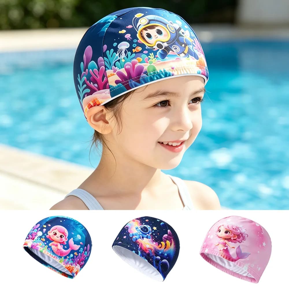 Kids Patterned Swimming Cap, Various Prints Optional Comfort Ear Protection for Beach Snorkeling & Pool Play Fun
