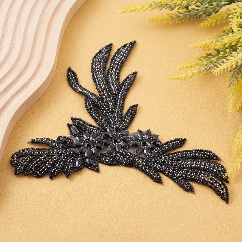 FZD nero strass Applique 1 pz AB argento strass corpetto Applique per abiti trim strass Applique cristallo cucito