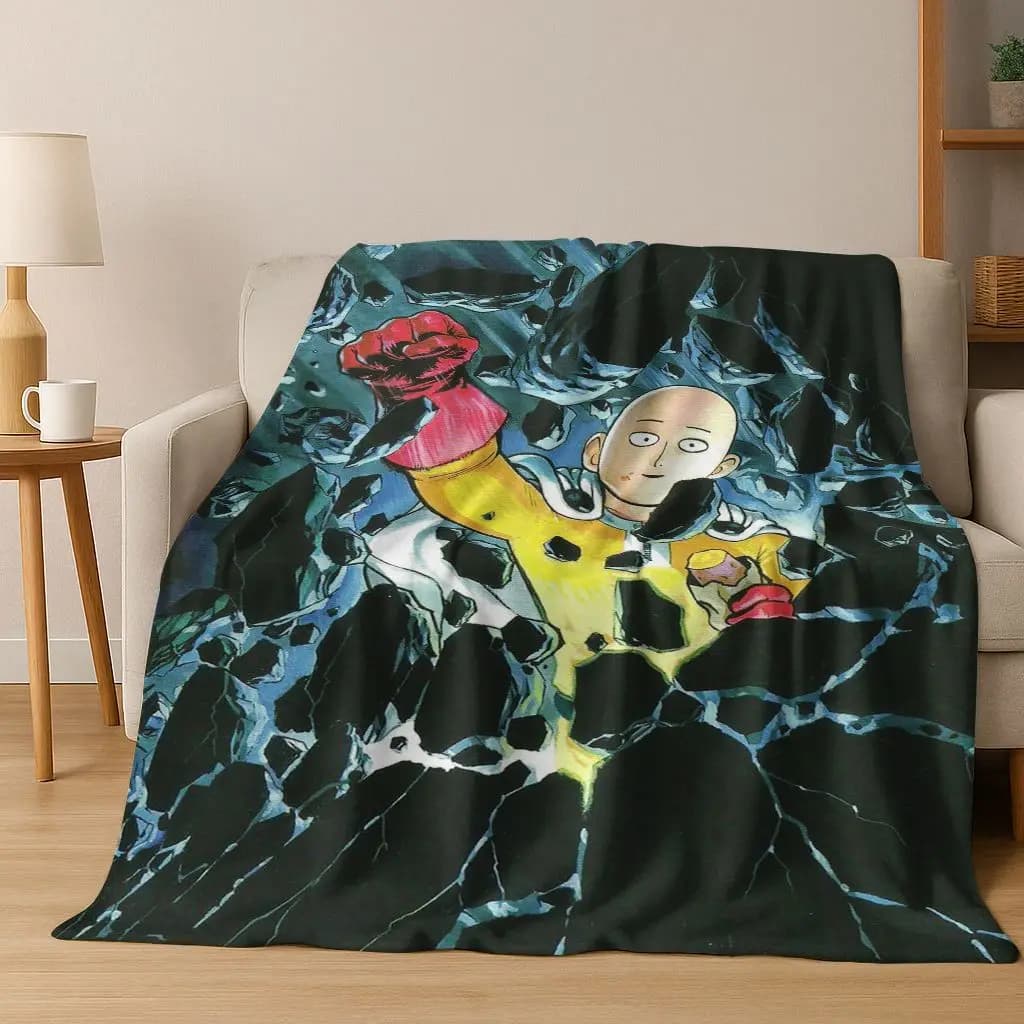 Anime One Punch Man Saitama Cartoon Coperta di flanella, accogliente coperta morbida per la casa, camera da letto, divano letto, copertura da picnic per bambini