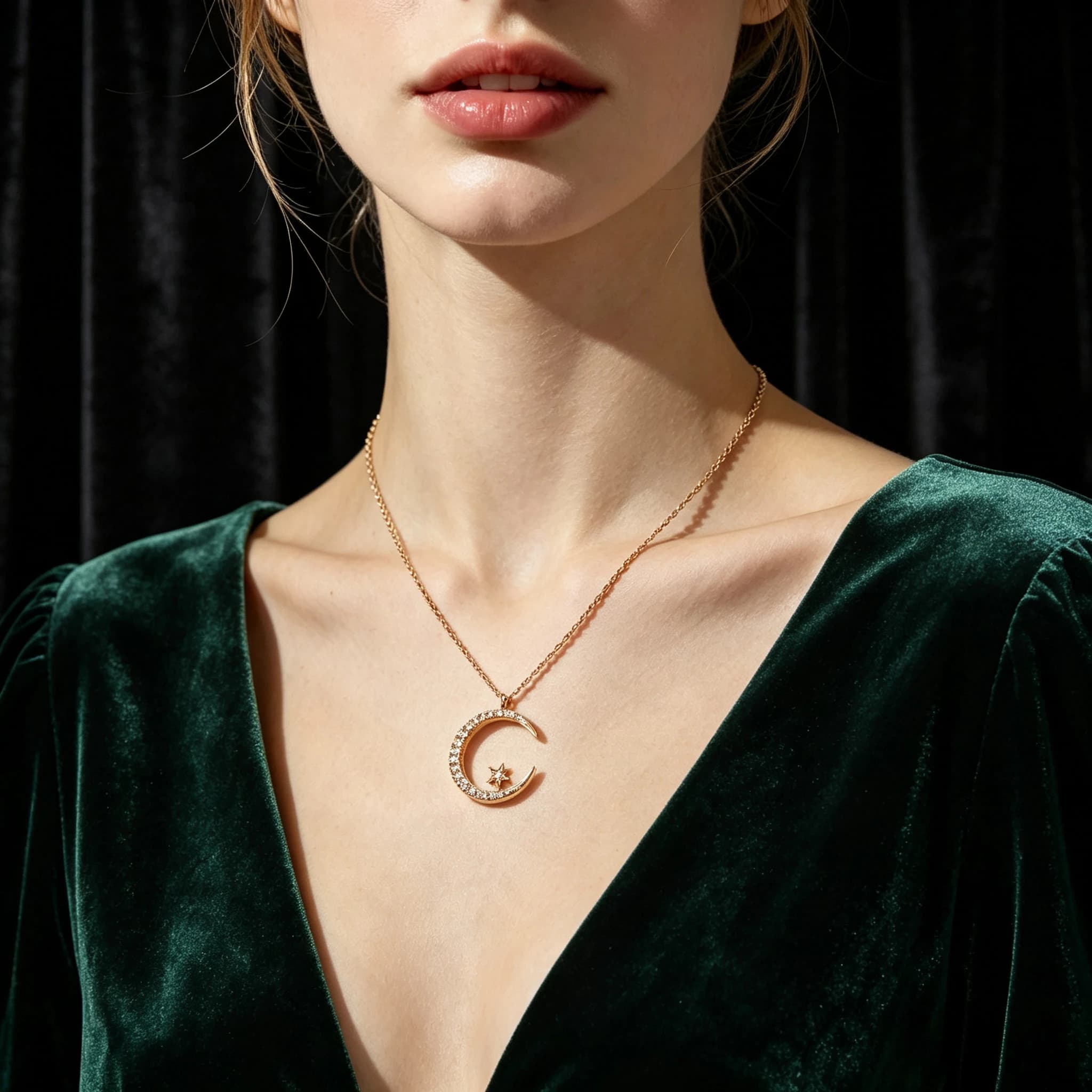 Non-Tarnish Crescent Moon Star Pendant Necklace Gold Silver Color Chain Sparkly Cubic Zirconia Waterproof Clavicle Chain Jewelry for Women