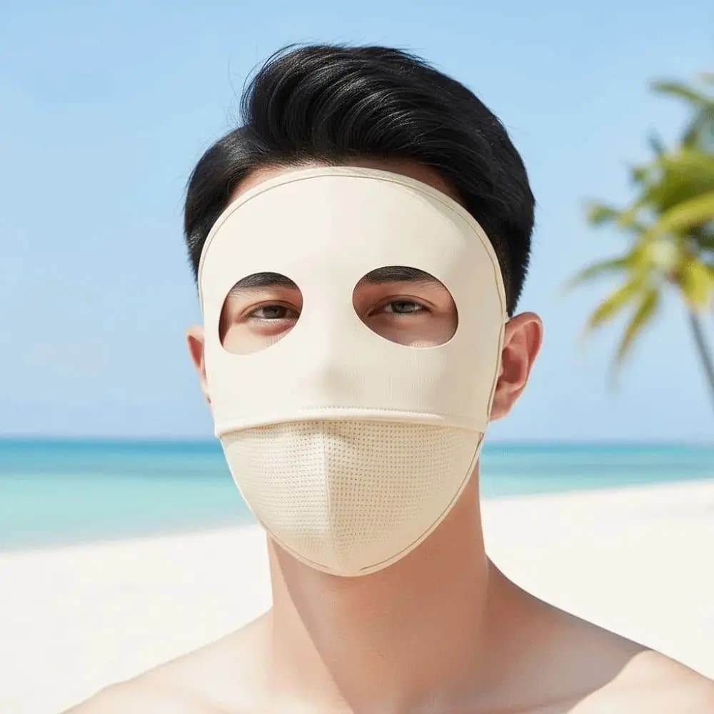 Solar Protective Mask in Breathable Polyester, Without Seeds, in Ice Silk, with Small holes, UV protection, for Beach