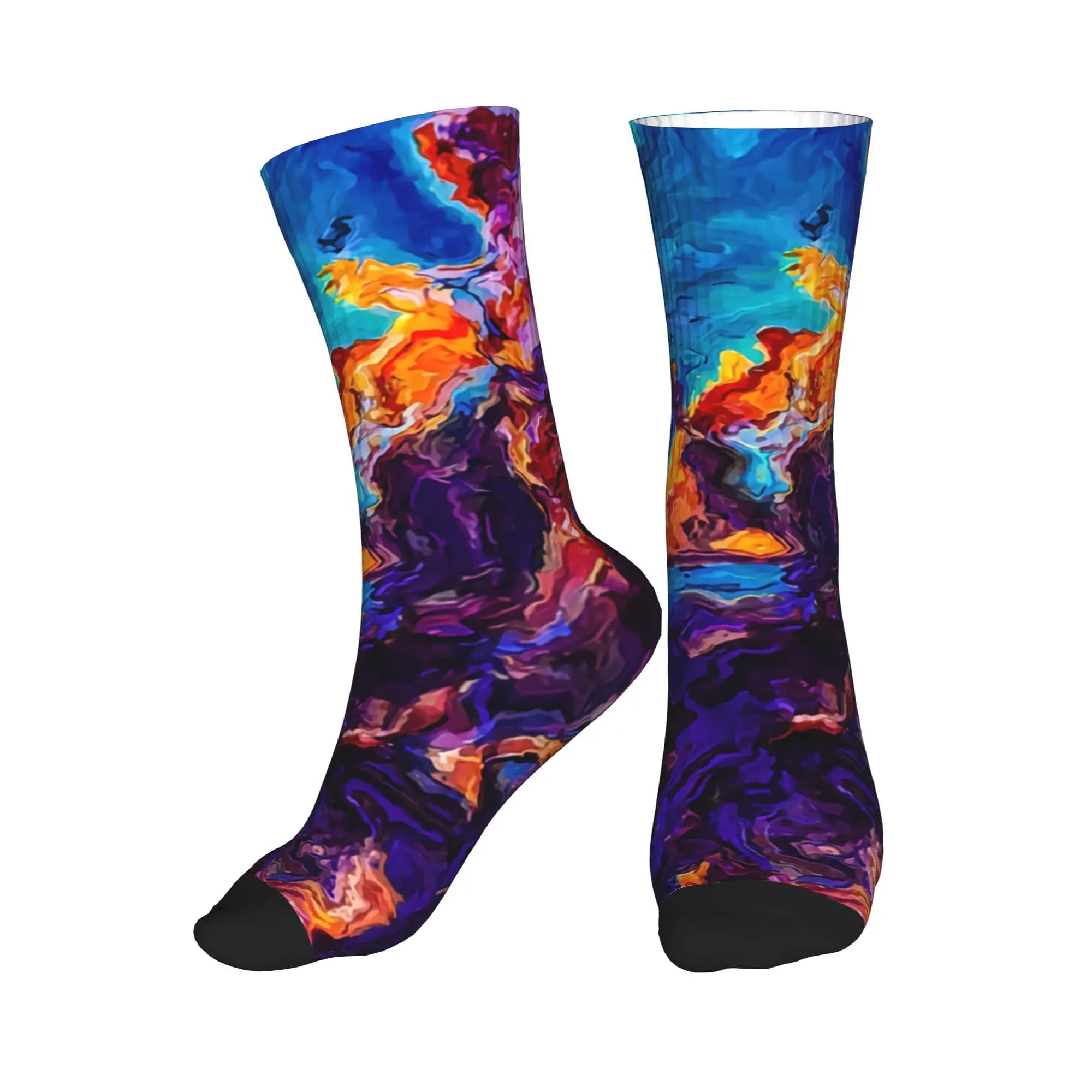 Fashionable colored liquid abstract socks for women and men, 3D printed sports socks