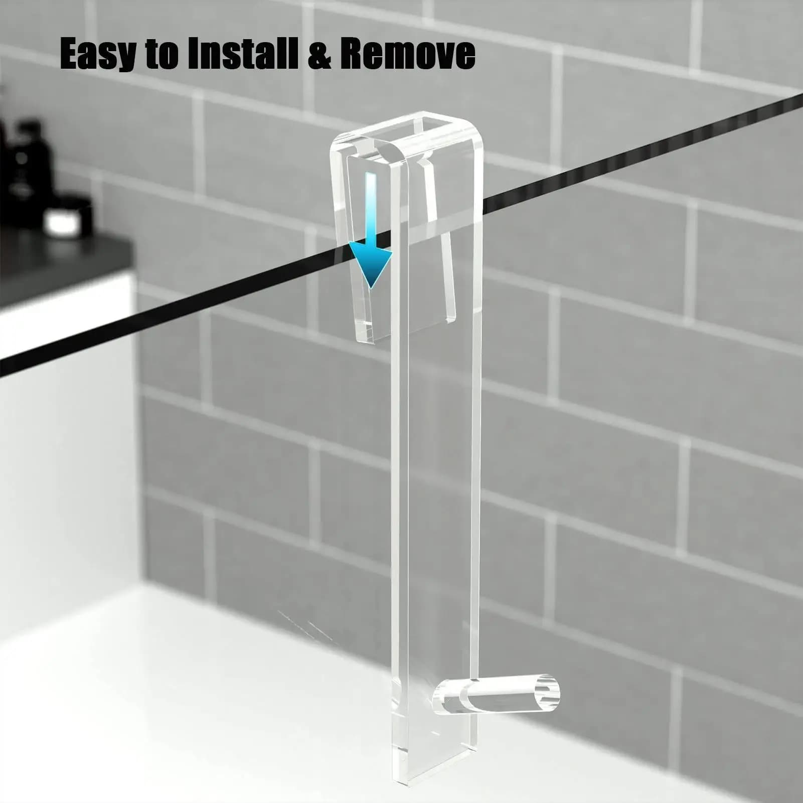 Punch-Free Transparent Acrylic Bathroom Shower Door Hook | Over Glass Door Shower Towel Rack, Bathroom Bathrobe Hanger