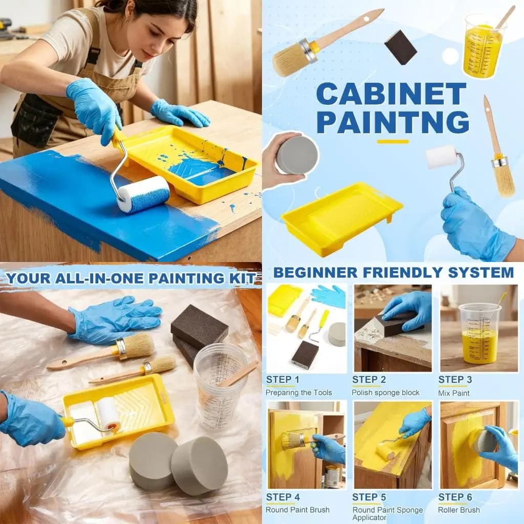 21Pieces Paint Brush And Roller Set For Cabinet Furniture Painting With Sponge Applicators Foam Rollers And Mixing Cups high