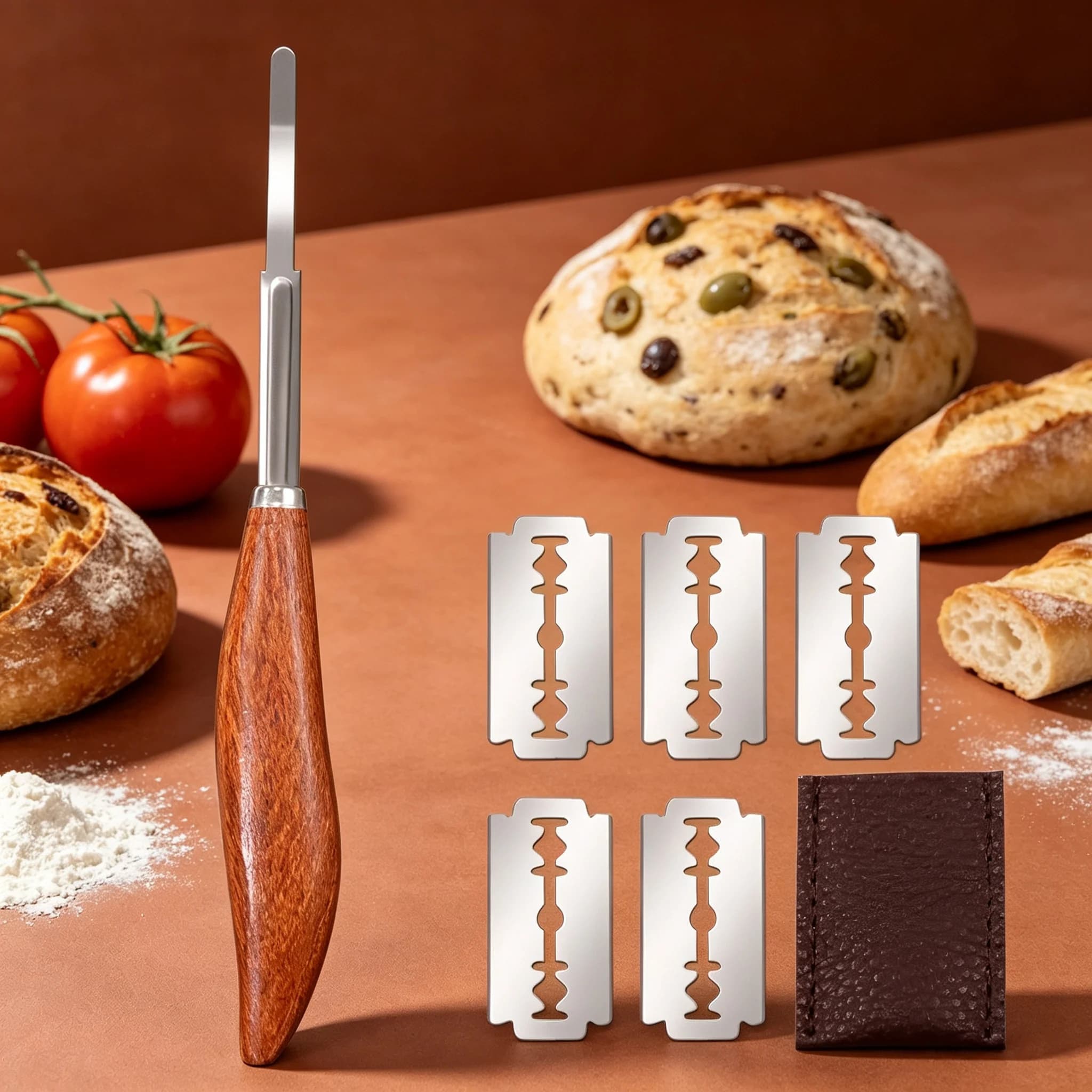 Bread Scoring Knife Wooden Handle Curved Bread Slicer Creative Bread Shaping Knife Dough Dividing Knife Bread Lame Scribing Tool