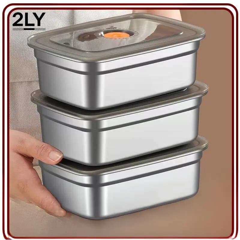 Portable Rectangular Food Grade Stainless Steel Storage Box Airtight Seal Lid Leak Proof Fridge Picnic Lunch Refrigerator Organi