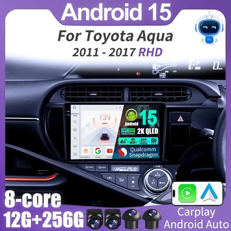 Android15 Car Radio For Toyota Aqua Prius C 2011-2017 Multimedia Automotive Autoradio Carplay Auto Wireless Video Car GPS WIFI