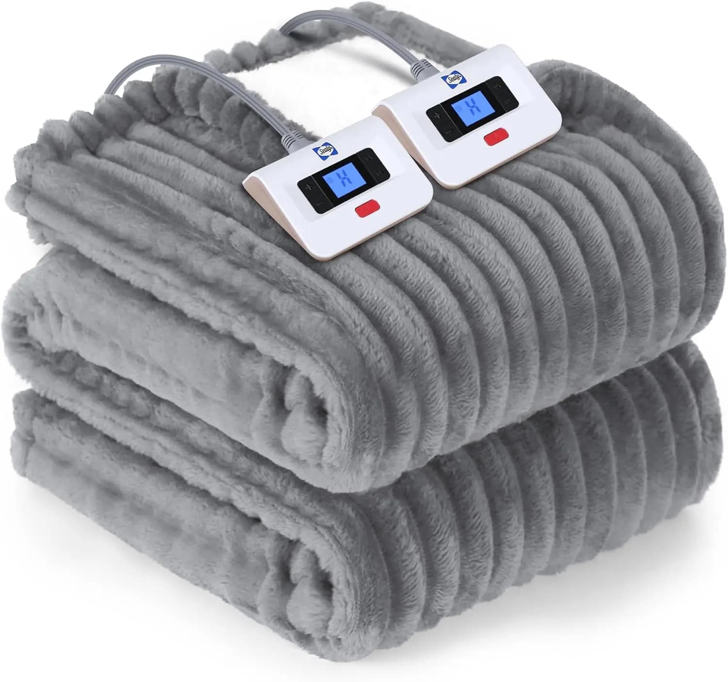 Coperta Elettrica Queen Size, Reversibile da Flanella a Sherpa, Doppio Controllo con 10 Impostazioni di Calore e Spegnimento Automatico, Lavabile in Lavatrice, Grigio Chiaro