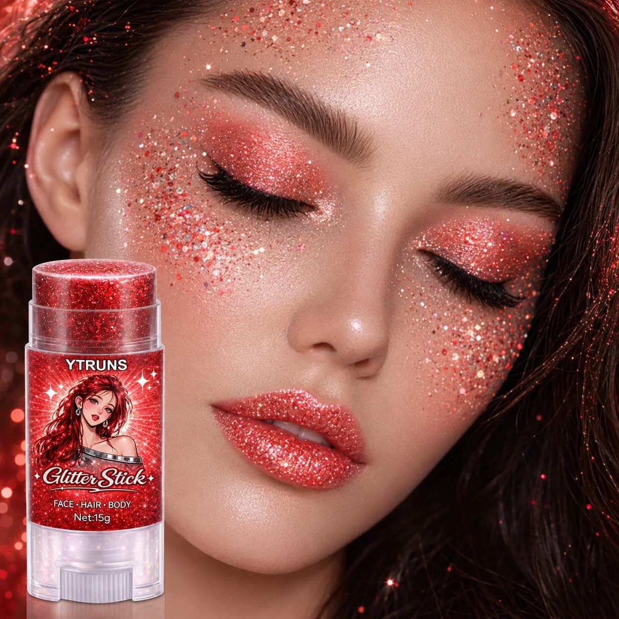 Stick of Gel Glitter Red Pink, Glitter Chunky for Body and Face, Shadow Shimmer Raincoat Not sticky for Festivals