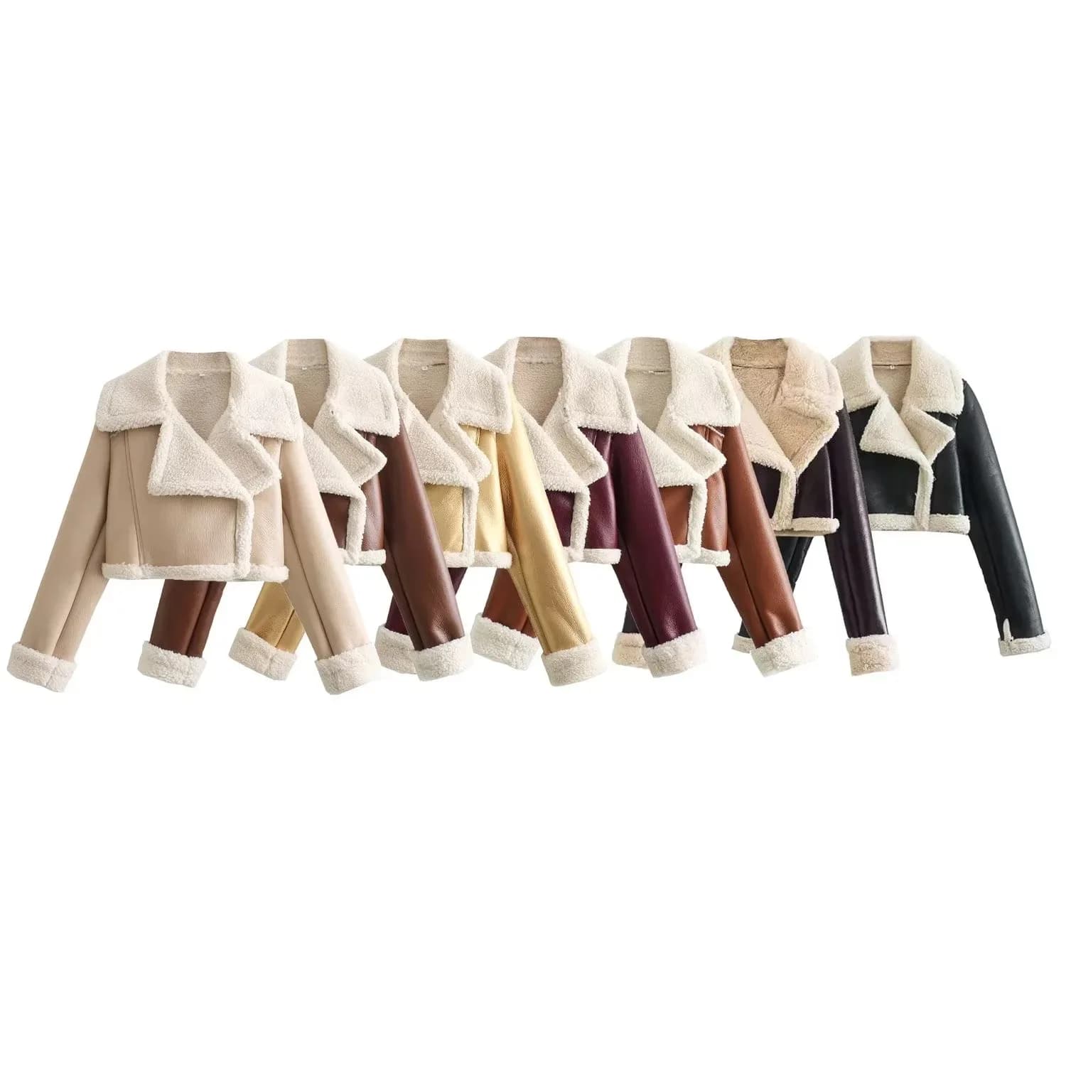 Giacca da donna in pelliccia sintetica con cerniera corta Cappotto in peluche patchwork in pelle e pelliccia Giacca invernale spessa e soffice con cerniera Top peloso con risvolto