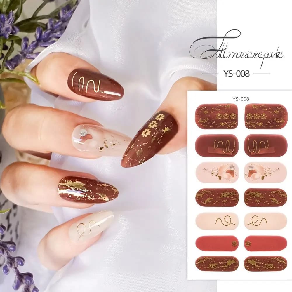 14 strisce di adesivi per unghie in gel semipurato, copertura completa, strisce di smalto gel per unghie francesi, adesivi scintillanti per nail art