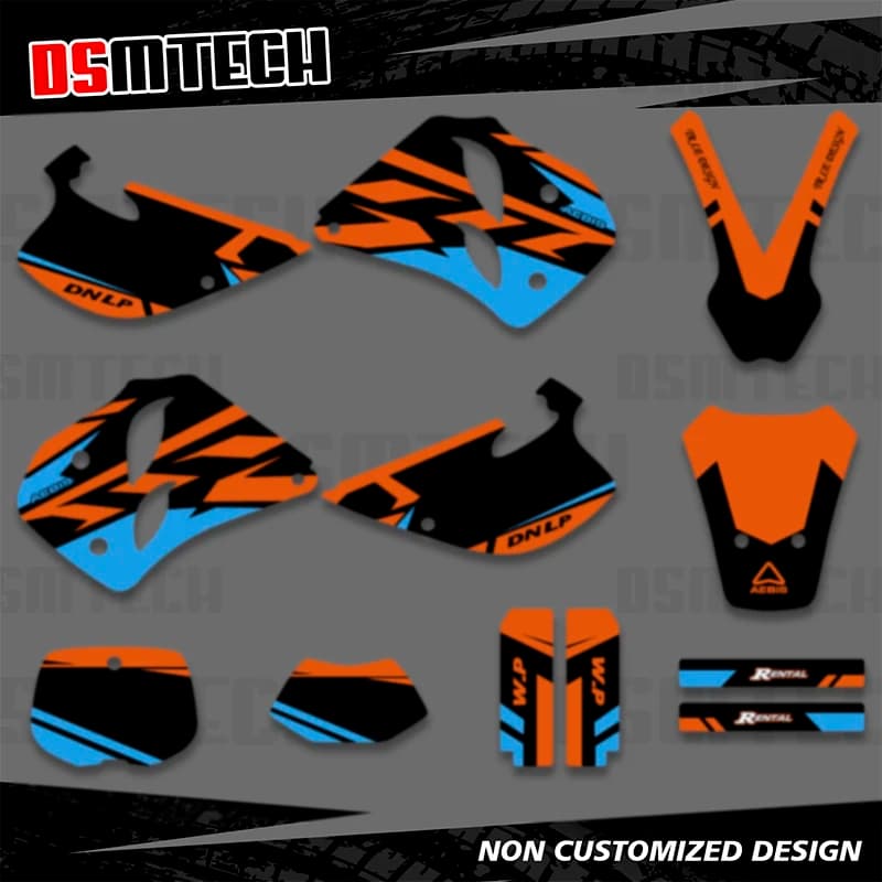 DSMTECH Per KTM SX SXF EXC XCW 1993 1994 1995 1996 1997 Set completo di adesivi per decalcomanie grafiche Kit numero nome sfondo personalizzato