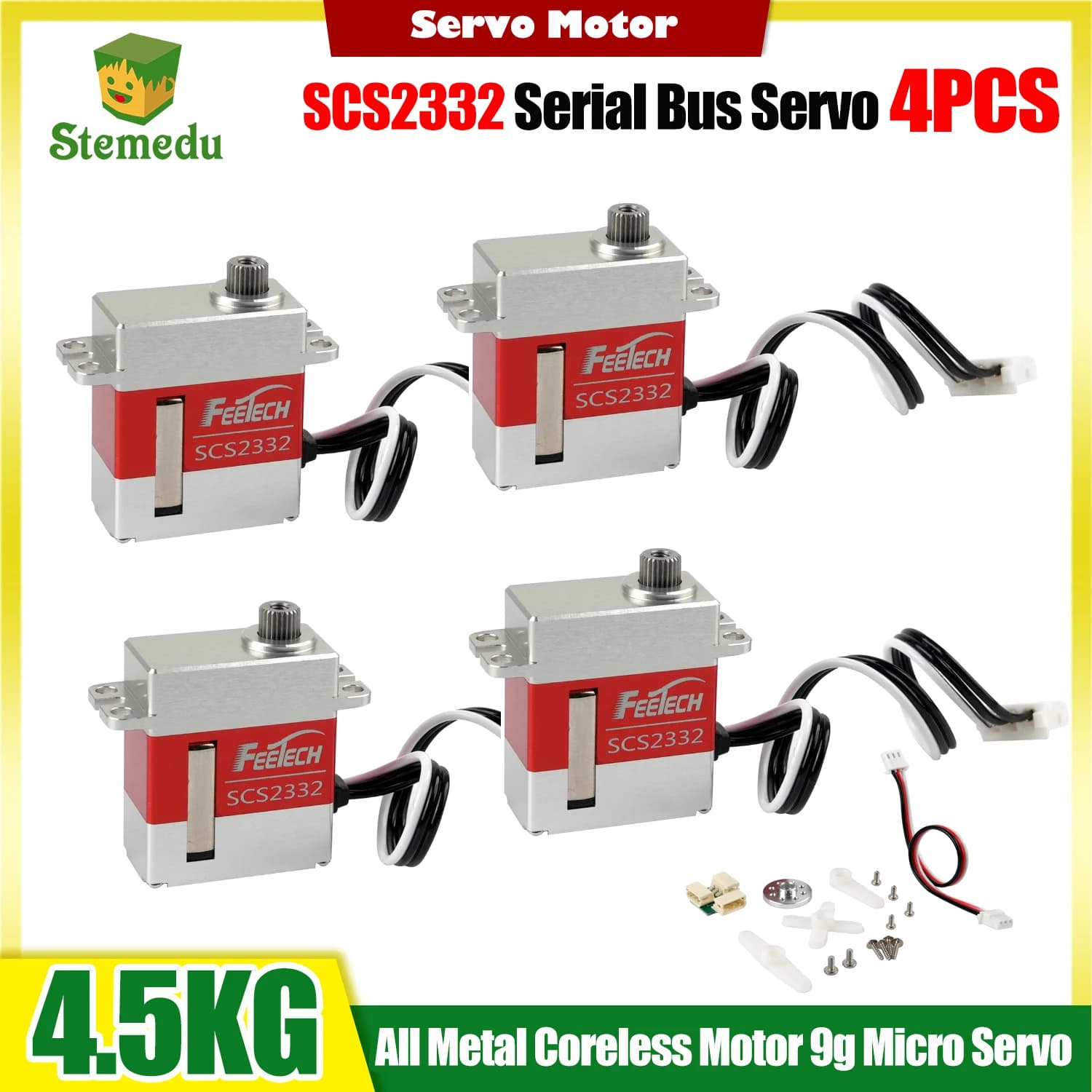 4 pezzi Feetech SCS2332 7.4V Micro servomotore interamente in metallo Gear 4.5kg Servo bus seriale con coppia a rotore bloccato per auto Smart Robot RC