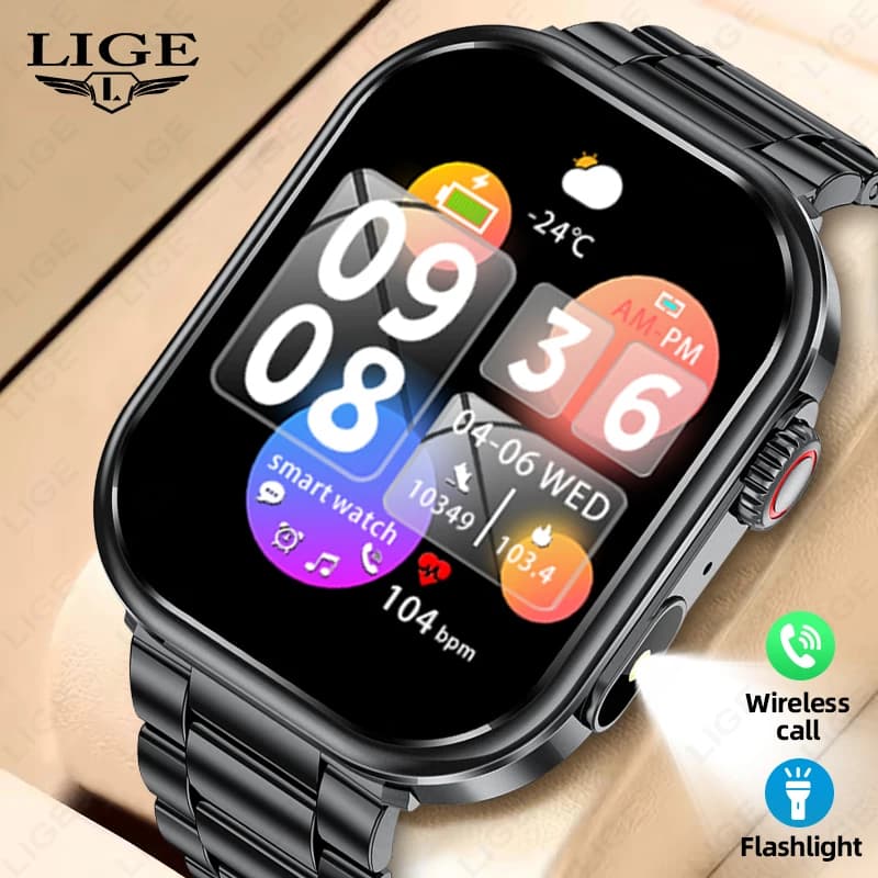 Smartwatch LIGE da uomo 2026 con schermo completamente touch, monitoraggio della frequenza cardiaca, dell'ossigeno nel sangue e della salute, impermeabile.