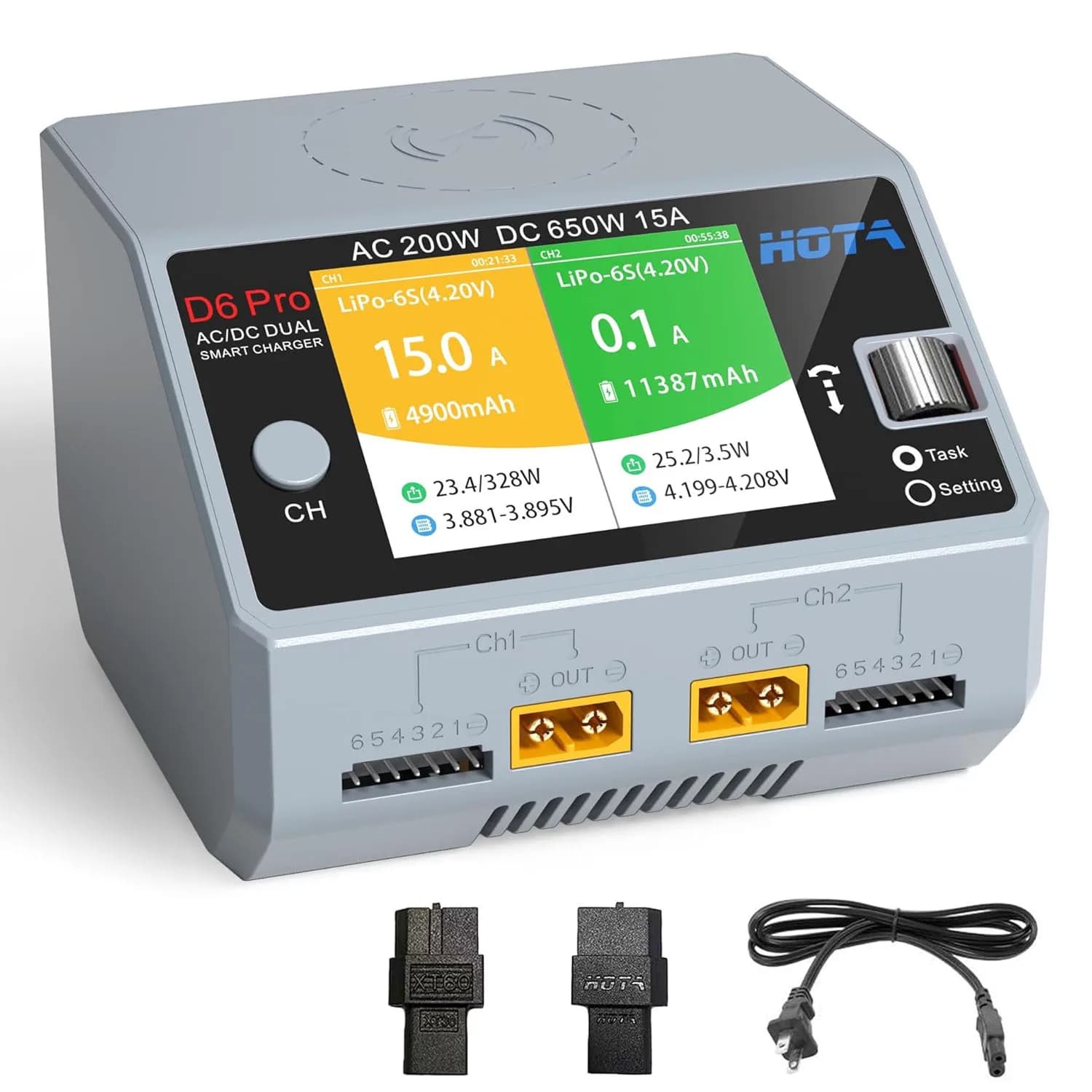 NUOVO HOTA D6 Pro Grigio AC 200w DC 2x325w /15a Canale Smart Caricabatteria Scaricatore Lipo Caricatore Per Rc Drone Pezzi di Ricambio