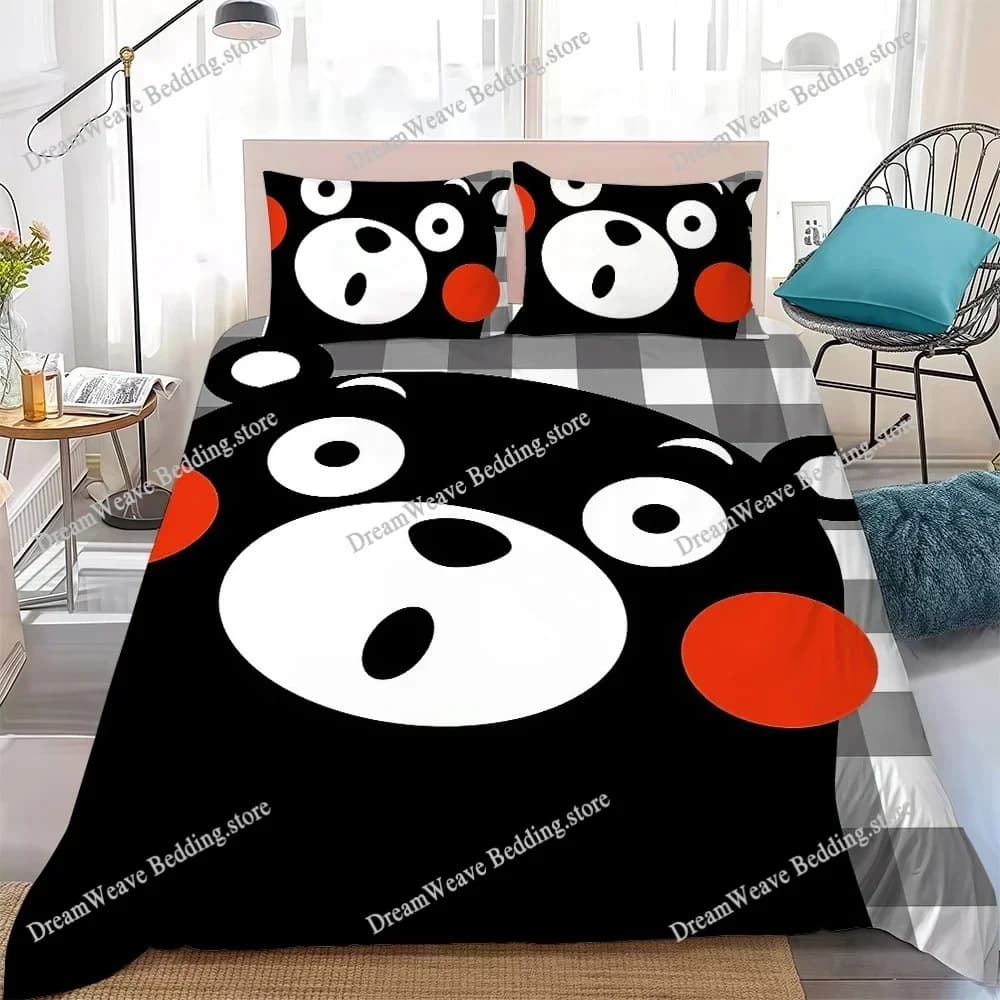 Set Copripiumino Kumamon Carino, Biancheria da Letto in Stile Casa, Morbido Cotone Lavabile, Regalo per Dormitorio Studentesco