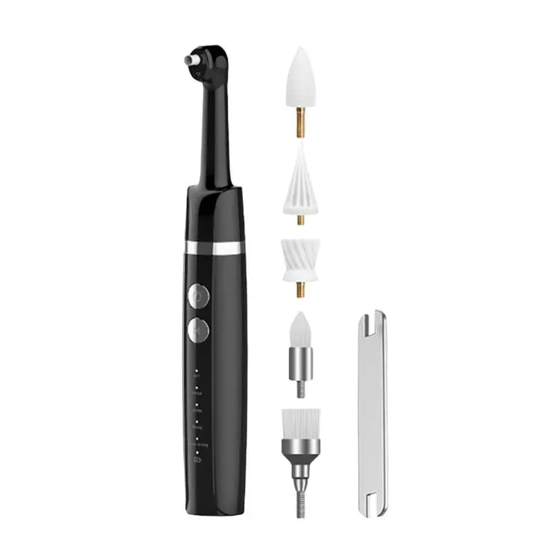 SSI For cleaning and whitening of teeth, rechargeable tooth polisher, LED light and 5 teeth cleaning heads K