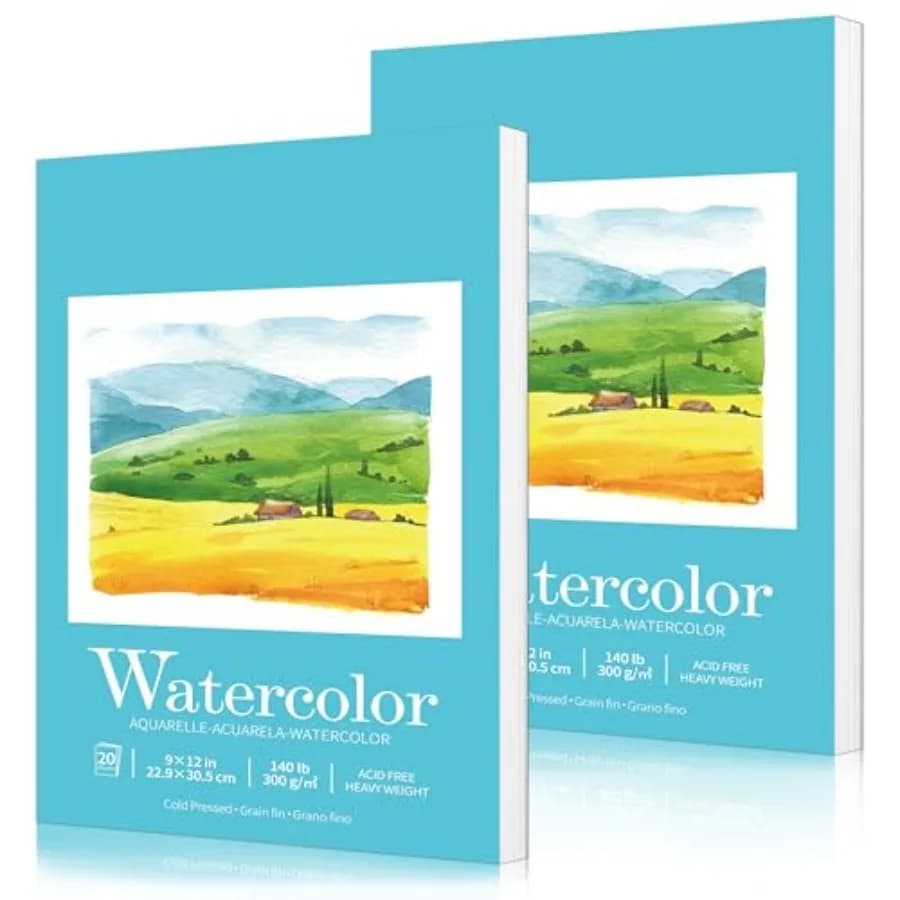 2Pack Watercolor Sketchbook, Watercolor Paper Pad 9" x12" 140lb/300gsm, Water Color Pad Journal and Sketchbook for Adults and,M