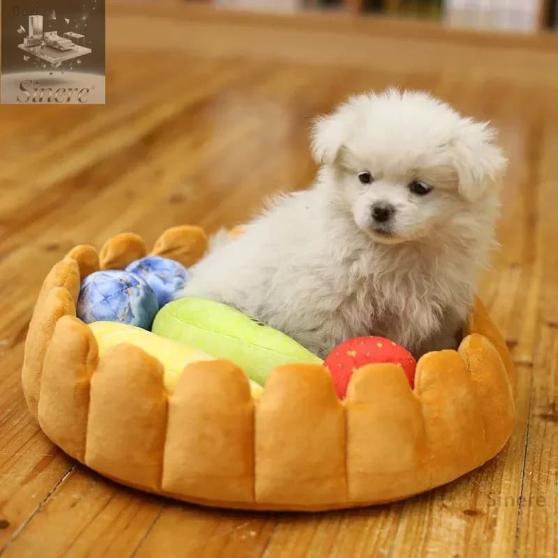 Casetta per cani e gatti con crostata di frutta Kawaii, cotone, cuccia per animali domestici a forma di torta, divertente, cucciolo carino, gattino, nido lavabile, cuscino caldo