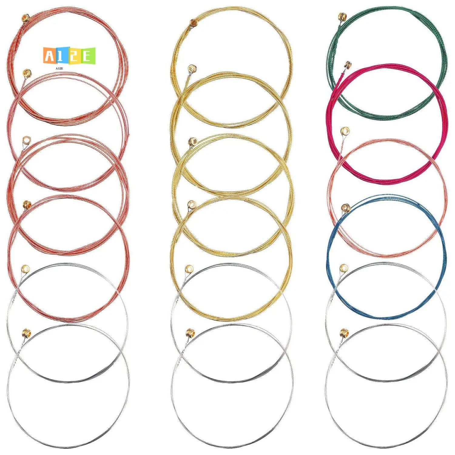 Kit Corde per Chitarra A12E-18PCS, Strumento per Cambio Corde Chitarra Acustica, Corde Acustiche, Plettri, Capotasto, Adesivi Scala, Porta Plettri