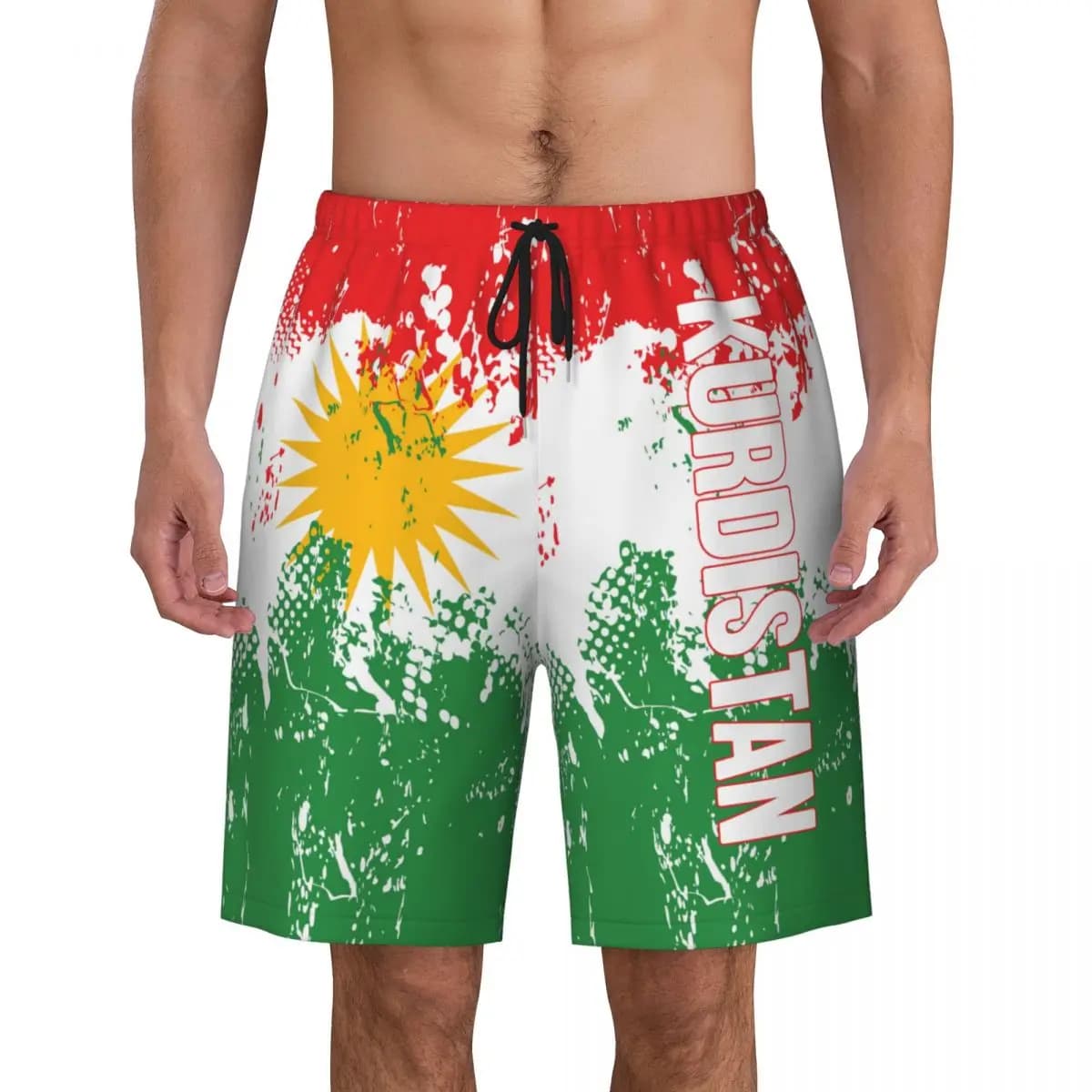Pantaloni da spiaggia con bandiera del Kurdistan da uomo Pantaloncini da surf Surf Ragazzi Calcio Ciclismo Costumi da bagno Corsa in poliestere