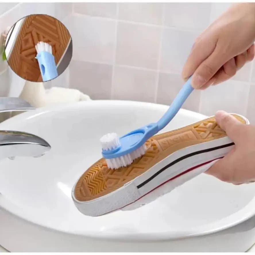 Nuova Spazzola Doppia con Manico Lungo per Pulizia Scarpe, Lavaggio WC, Lavabo, Piatti, Strumento per la Pulizia Domestica