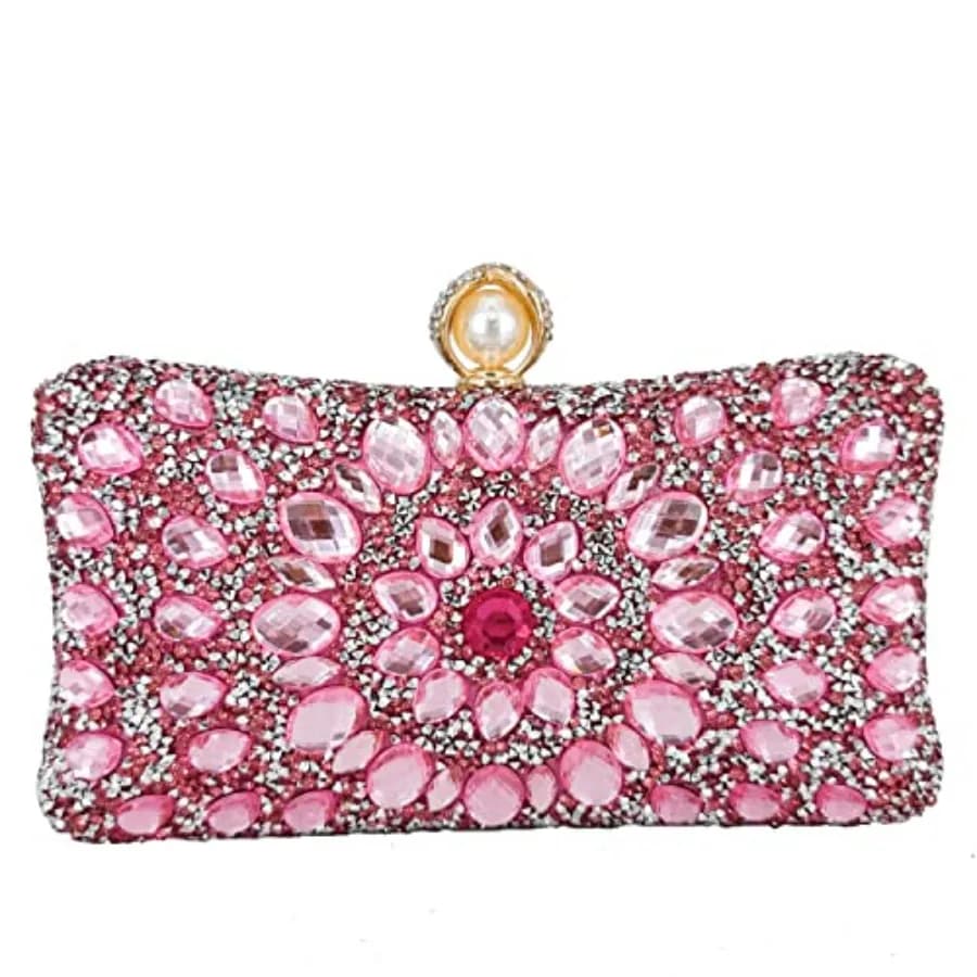 Mini Pearl Clasp Crystal Clutch Purses for Women, Evening Bags Wedding Handbag, Party Rhinestone Clutch Bag