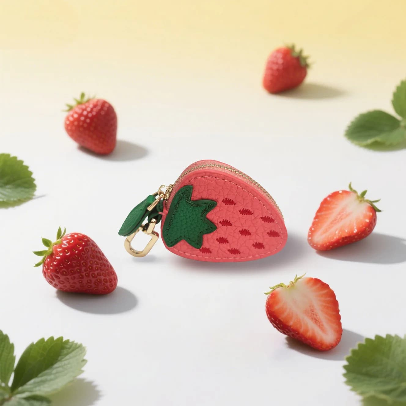 Cute Strawberry PU Coin Purse Mini Zipper Change Wallet Keychain Pendant