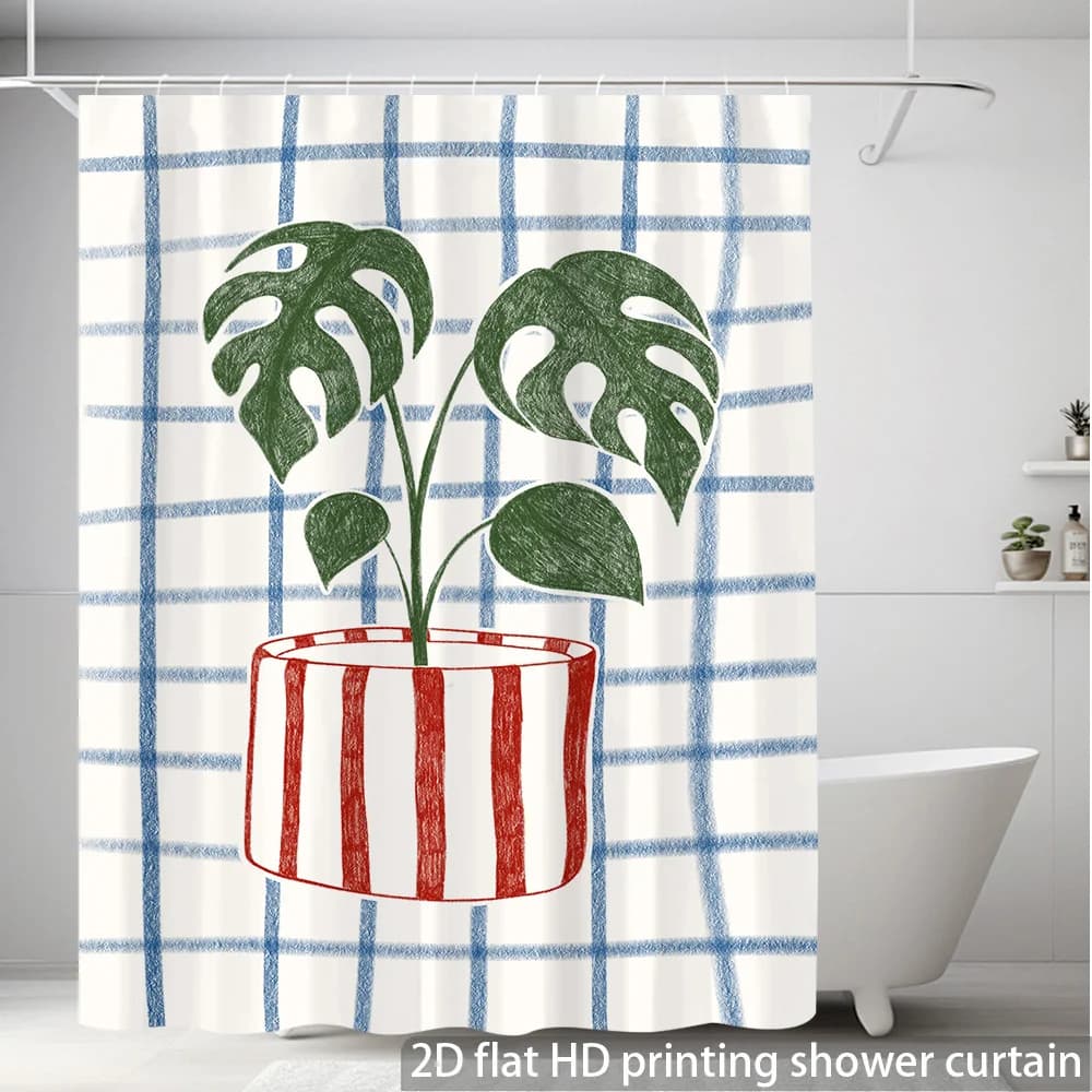 Bohemian Tropical Monstera Leaf Shower Curtain Boho Jungle Print Waterproof Bathroom Decor Green Plant Leaves Shower Curtain Lin