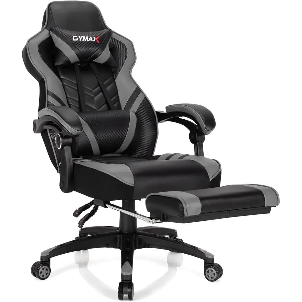 Sedia da gaming, sedia da computer ergonomica con poggiapiedi, braccioli e cuscino lombare collegati, sedia da gaming con schienale alto e ampio, R