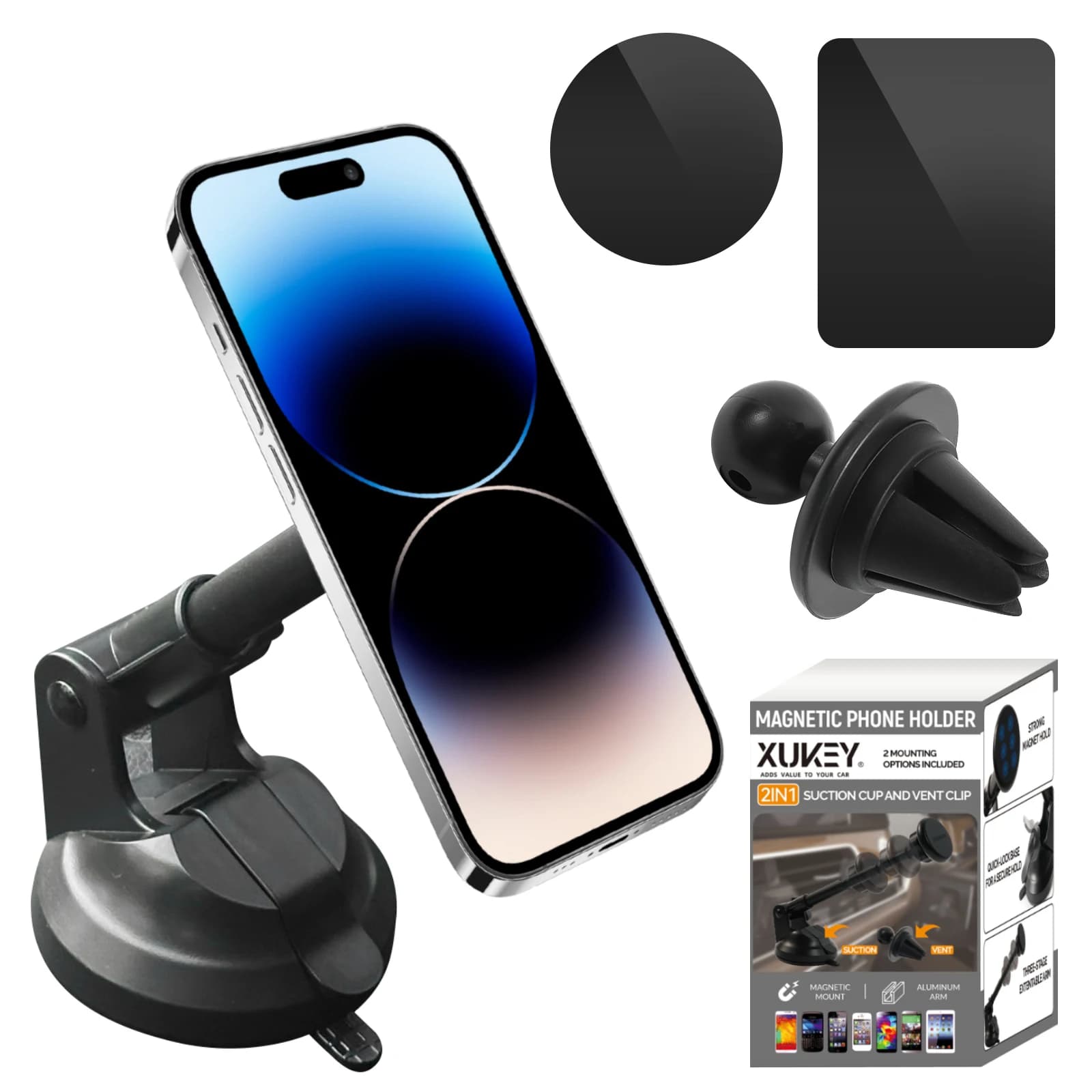 Supporto magnetico per telefono con super potenza di aspirazione, supporto da cruscotto con clip per presa d'aria, morsetto per bagagliaio auto, furgone, per iPhone