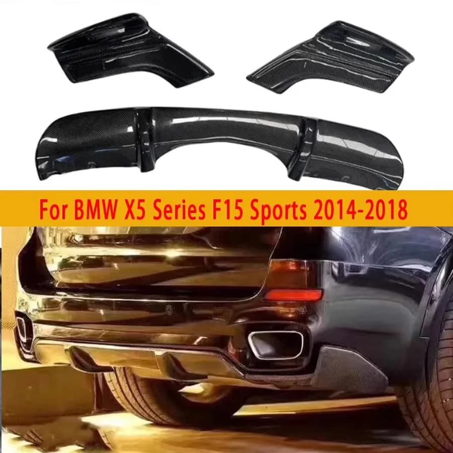 For BMW X5 Series F15 2014-2018 Carbon Fiber Car Rear Bumper Diffuser Rear Splitters Spoiler with lamp Back lip Body Kit