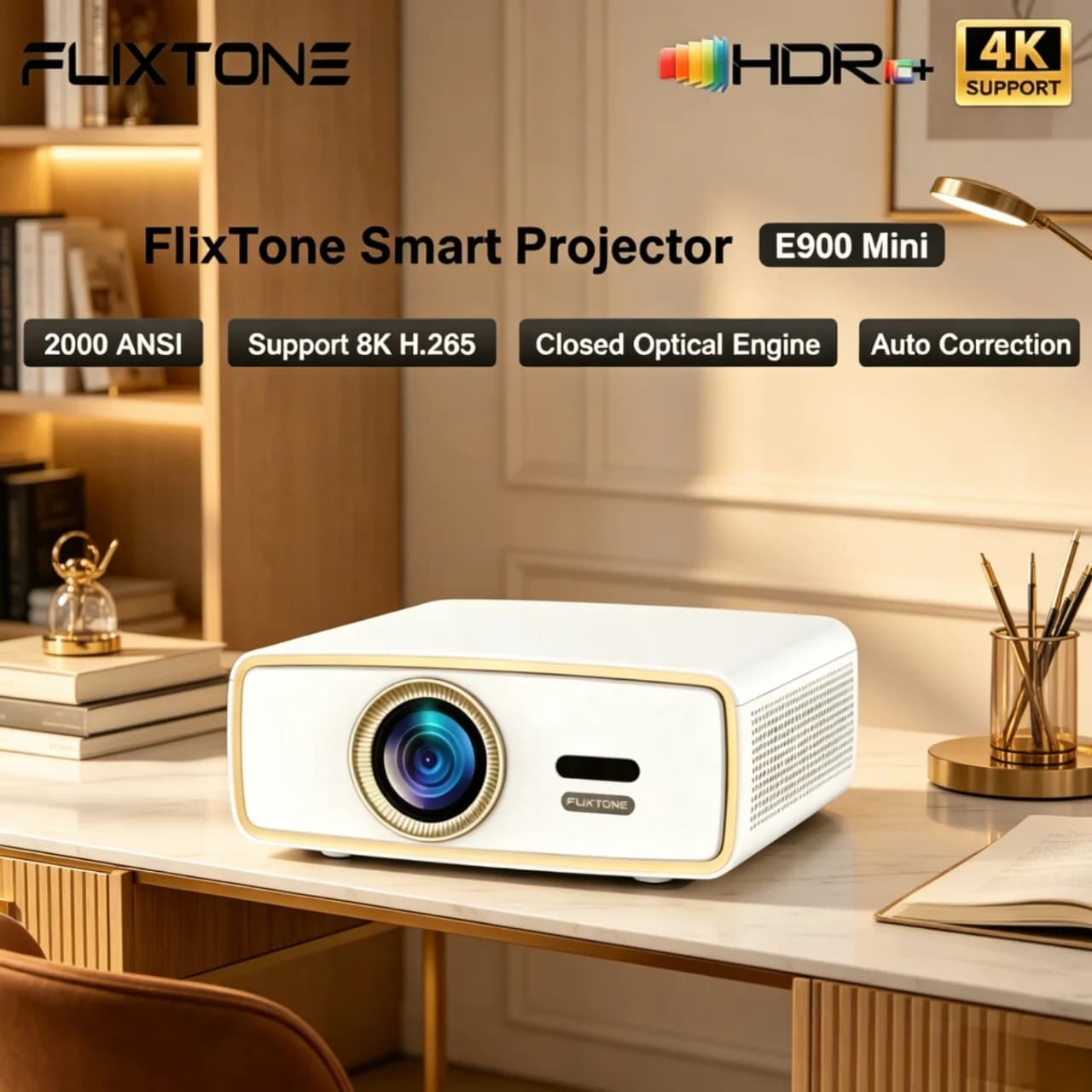 Il mini proiettore E900 supporta la decodifica 4K, mini smart TV Android portatile, con home theater HDR10 WiFi, adatto per il campeggio