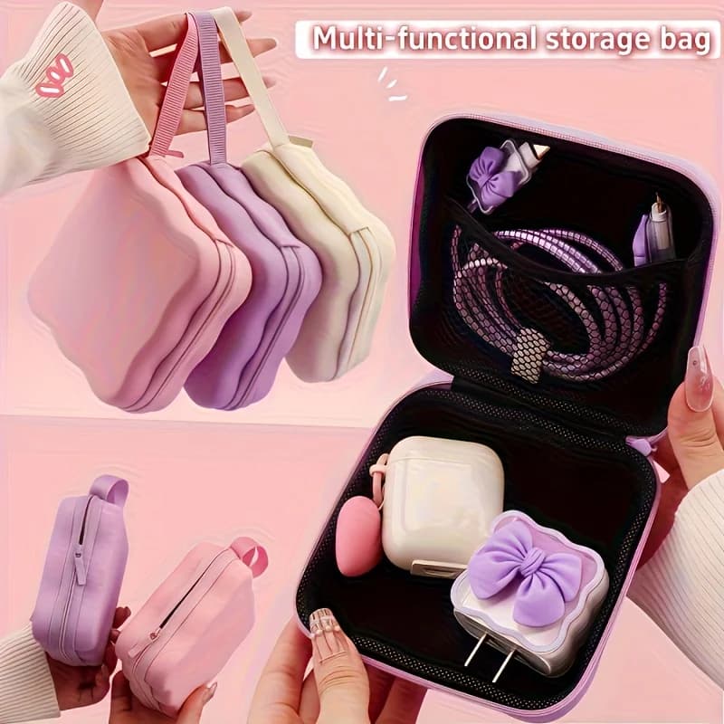 Borsa portaoggetti portatile multifunzione, portafoglio, chiusura con cerniera, custodia per cuffie, caricabatterie e accessori digitali