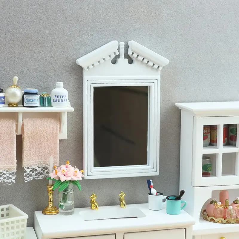 【Y】1/12 Dollhouse Simulation White Mirror Model Dollhouse Bathroom Furniture Decoration Micro Living Scene Construction Props