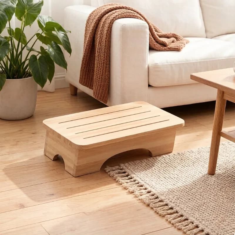 Sgabello in Legno con Poggiapiedi Stabile, Design Salvaspazio, Perfetto per Stanze Compatte