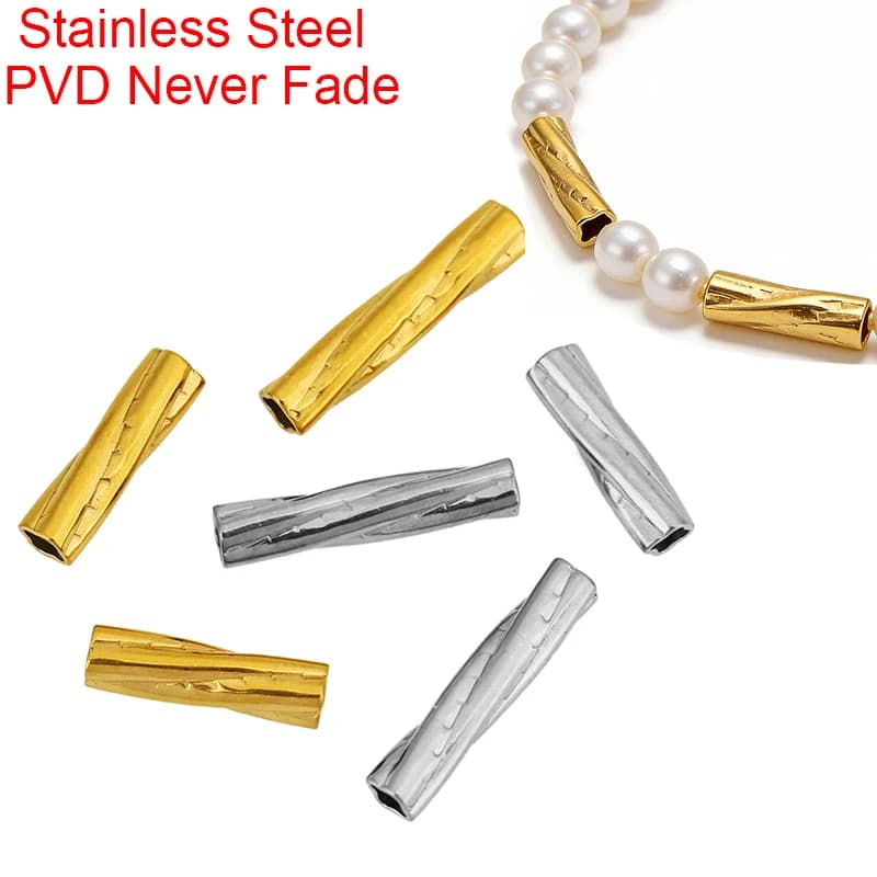 10 pcs. Large Stainless Steel Tube Beads PVD Non-Slip, 15mm 20mm, Distallers for Necklaces and Bracelets DIY, Jewelry Components