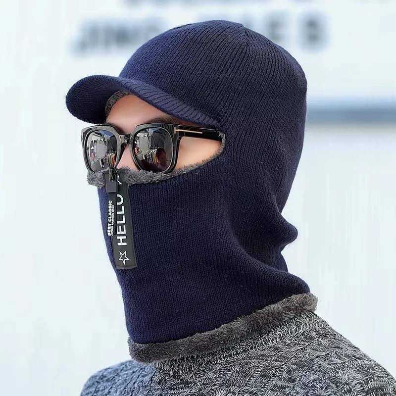 Addensare caldo visiera berretti cappelli per uomo orecchio maschera scaldacollo berretto invernale da uomo passamontagna in peluche foderato cappello lavorato a maglia con cerniera