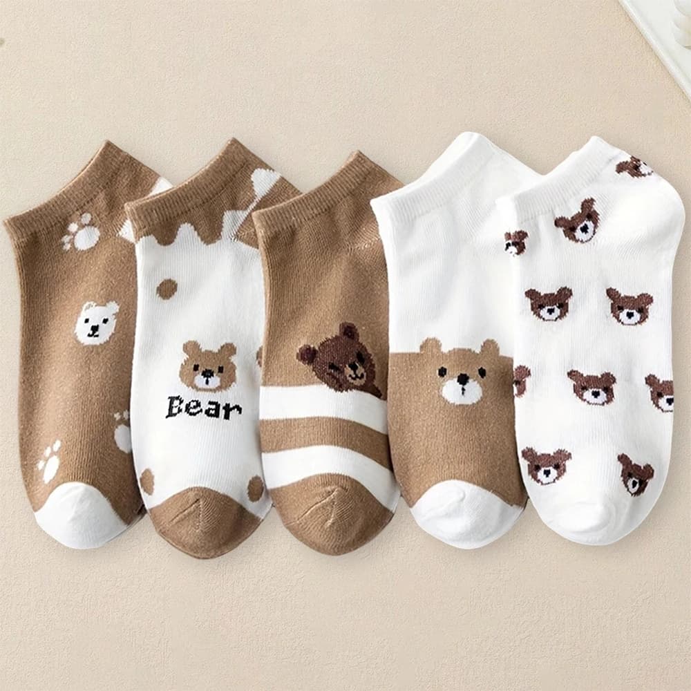 5 paia di calzini da donna con motivi a cartoni animati, calzini comodi, alla moda, versatili, traspiranti, che assorbono il sudore, deodoranti, antibatterici