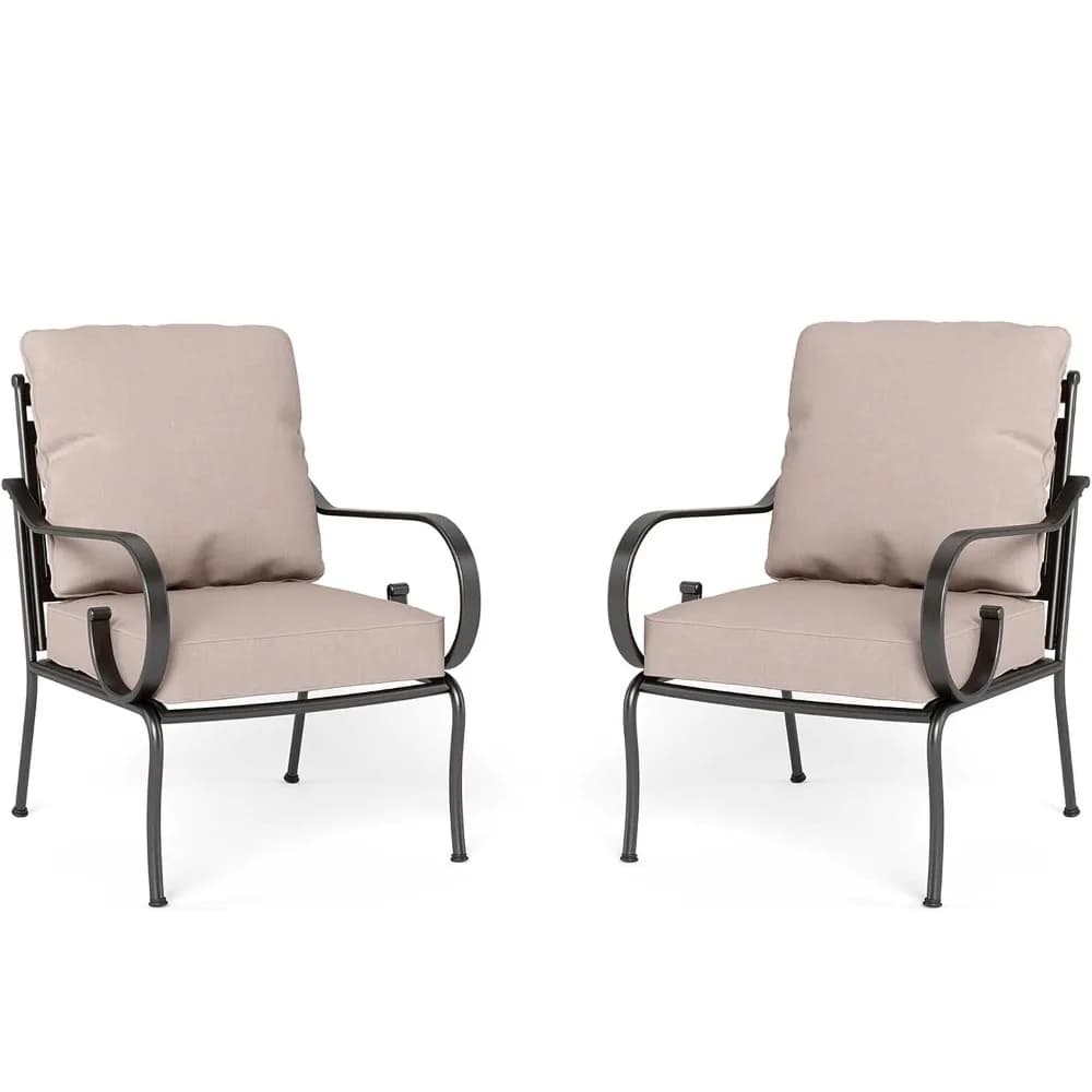 Set of 2 Garden chairs in Metal with Outdoor cushions