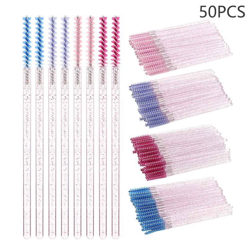 50Pcs Eyelash Extension Rainbow Crystal Mascara Wand Applicator Spoolers Eye Lashes Cosmetic Brushes Set Makeup Tool