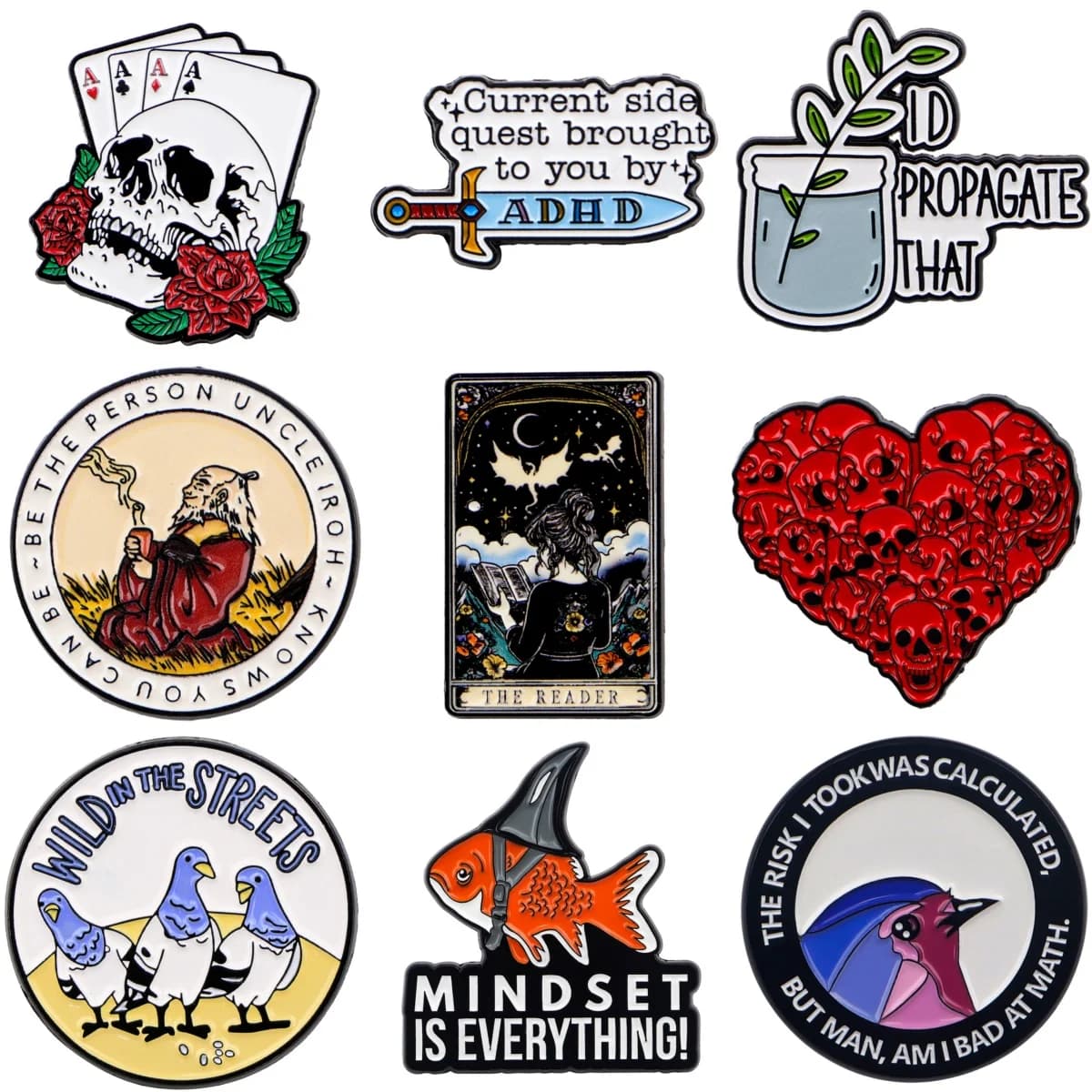 Skeleton Brooches For Women The Reader Tarot Cards Enamel Pin Metal Badge Jewelry Clothing Backpack Accessories Friends Gift