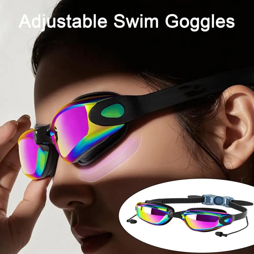 Occhialini da Nuoto per Adulti con Tappi per le Orecchie, Antiappannamento, Protezione UV, Lenti Trasparenti, Occhialini in Silicone per Immersioni e Snorkeling