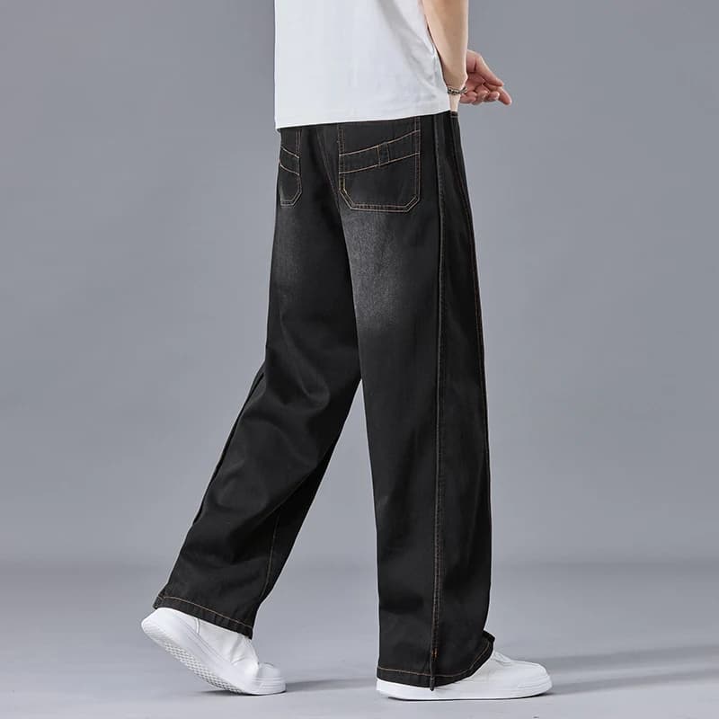 Lightweight Vintage Washed Baggy Jeans for Men Loose Fit Wide Leg Denim Trousers Summer Comfortable Streetwear Y2K Fashion Pants