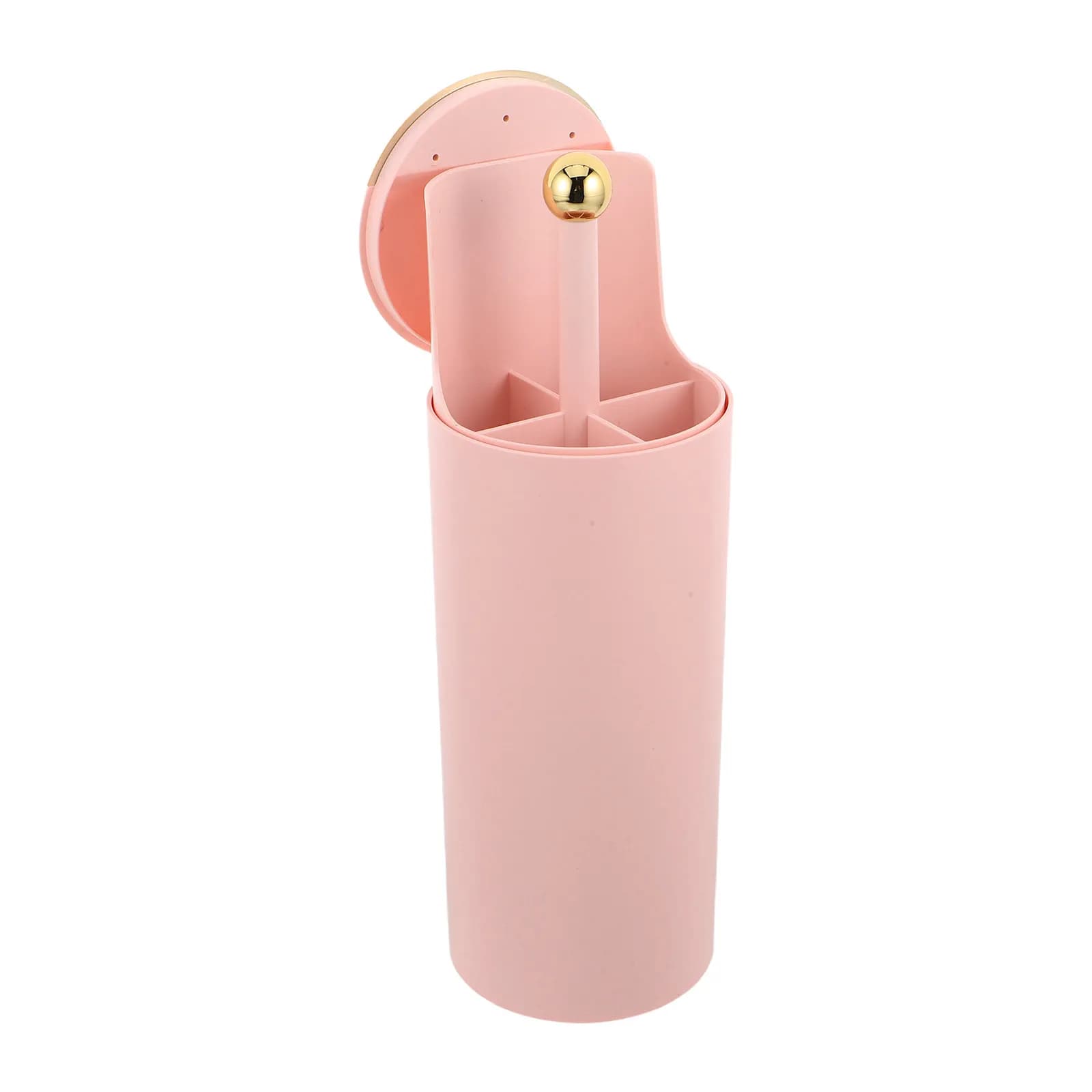 Elegante Porta Pennelli da Trucco Rosa con Coperchio, Apertura Automatica a Pressione, Contenitore Sigillato per Pennelli, Organizer per Toeletta, Bagno, Dormitorio, Scrivania