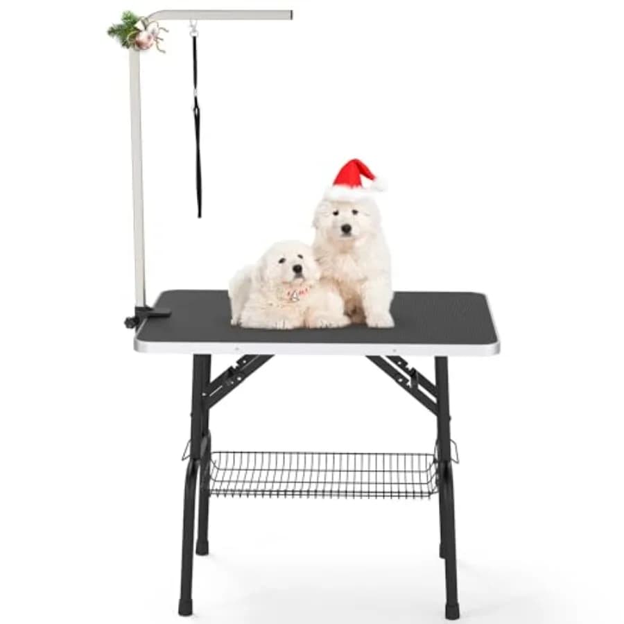 Tavolo da Toelettatura per Cani/Pet Regolabile in Altezza 36 Pollici, Pieghevole, per Uso Domestico, Stazione Portatile per il Bagno del Cane con Braccio Regolabile