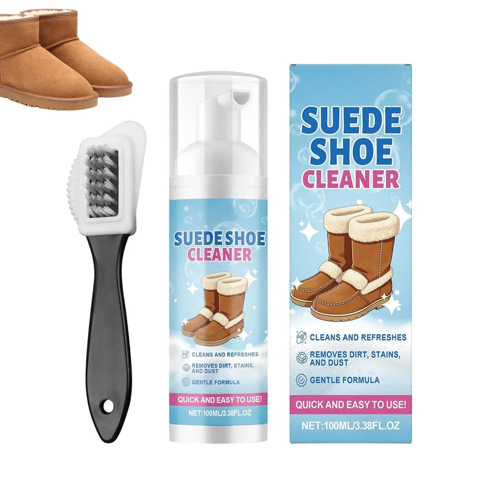 Spray detergente per scarpe da 100 ml con spazzola, smacchiatore per pelle, tela, sneakers, kit di pulizia per stivali, pantofole, scarpe in maglia