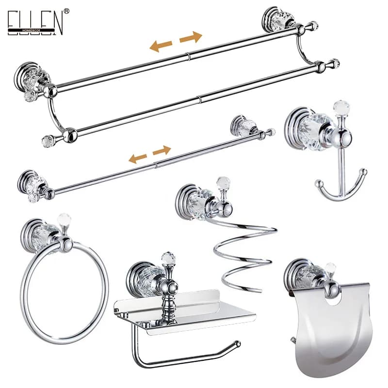 Set di accessori per il bagno Mensola per asciugamani da bagno in cristallo Porta carta igienica Porta asciugamani cromato Porta scopino Porta accappatoio EL8130