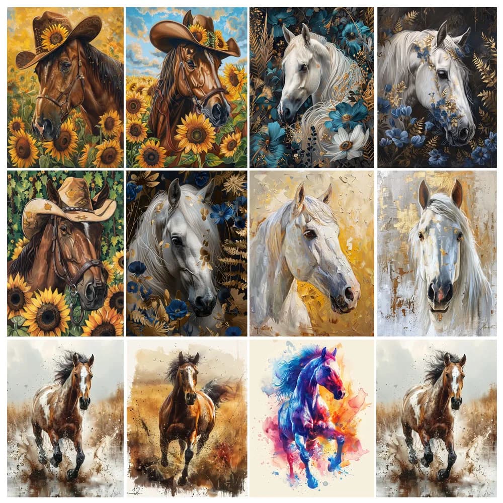 Painting By Numbers Galloping Horse Flower Animals Adult Acrylic Kit Seascape DIY Acrylic Paint Canva Artwork Gift Home Decorate
